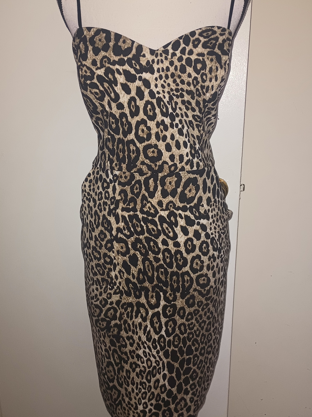 B Darlin Leopard Print Midi Dress in Beige and Black SZ14-16